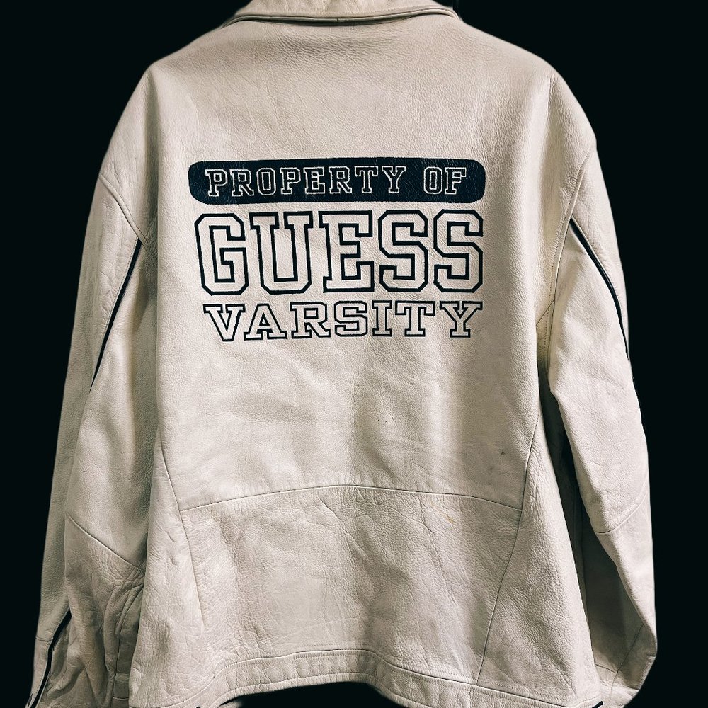 Guess G-81 Cream Men Leather 1981 varsity jacket size XXL